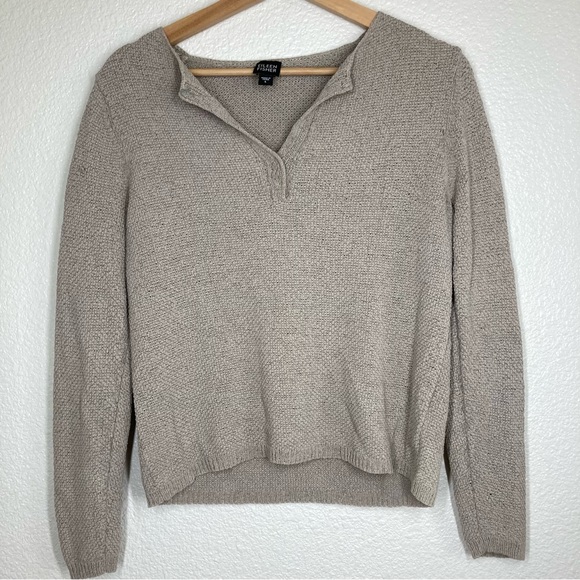 Eileen Fisher Sweaters - Eileen Fisher Silk Blend Knitted Ivory Sweater Women's Large Long Sleeves V neck